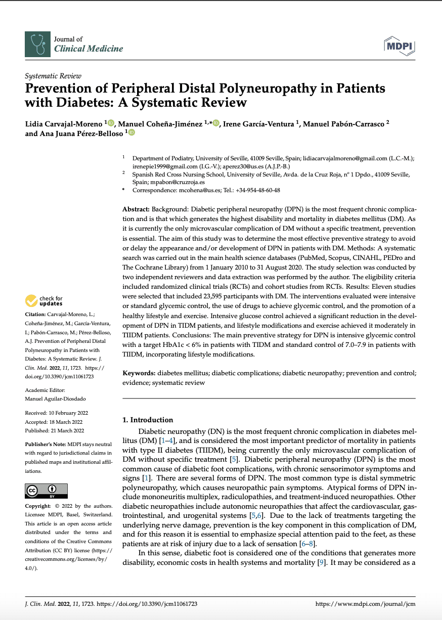 Artículo científico sobre prevención de polineuropatía distal en pacientes con diabetes — Irene García Ventura, colaboradora