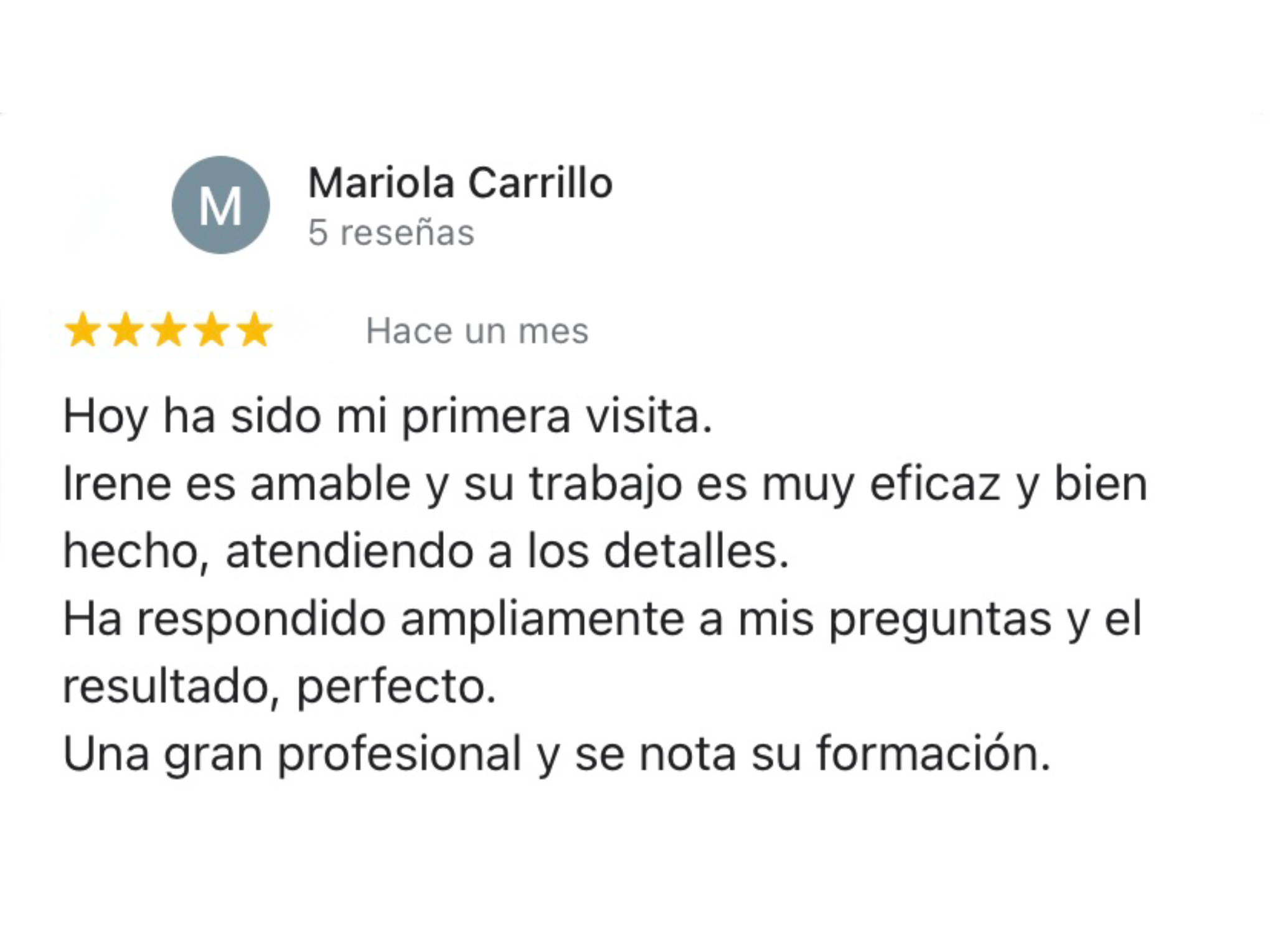 Reseña positiva de un paciente