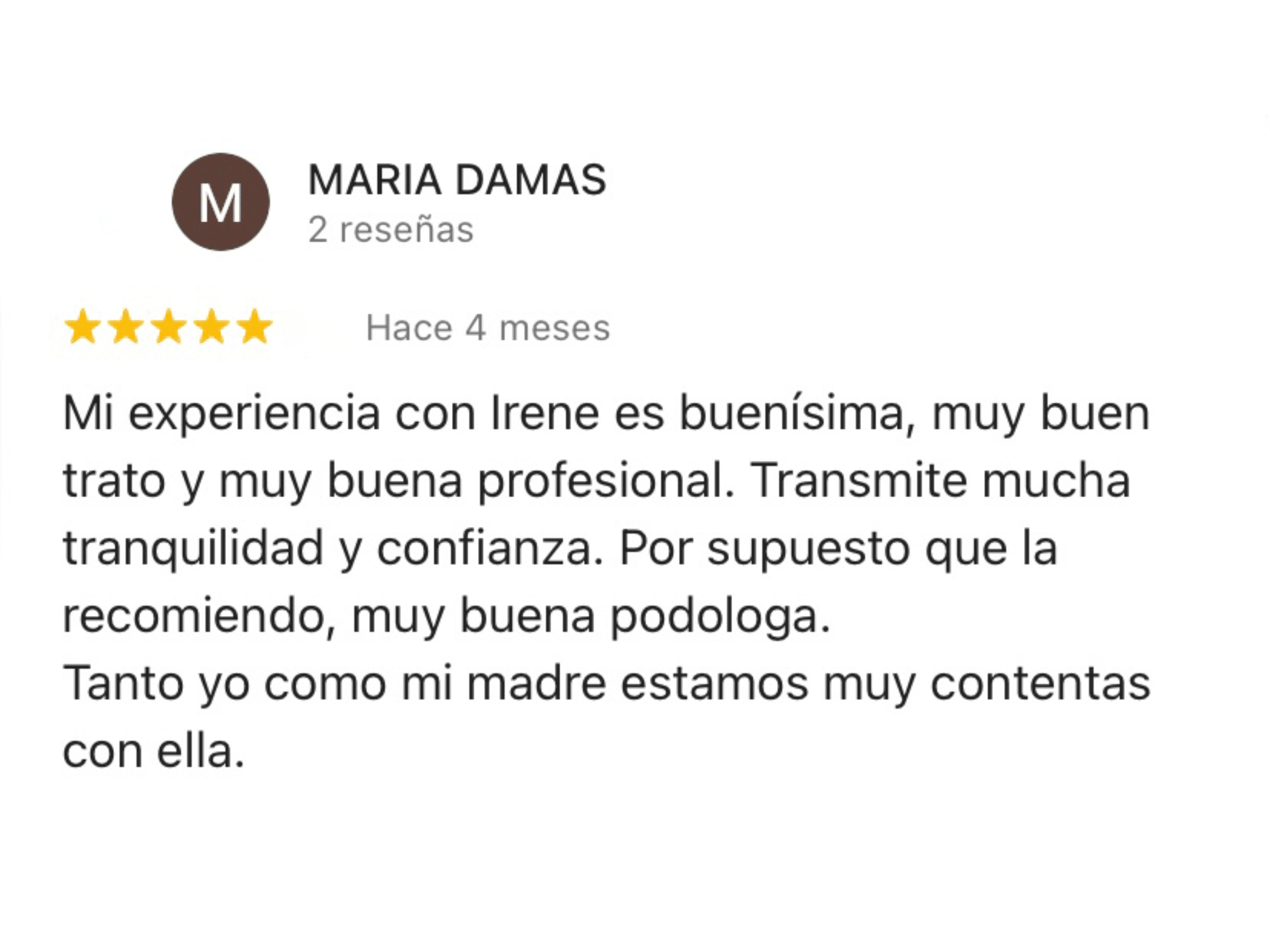 Reseña positiva de un paciente
