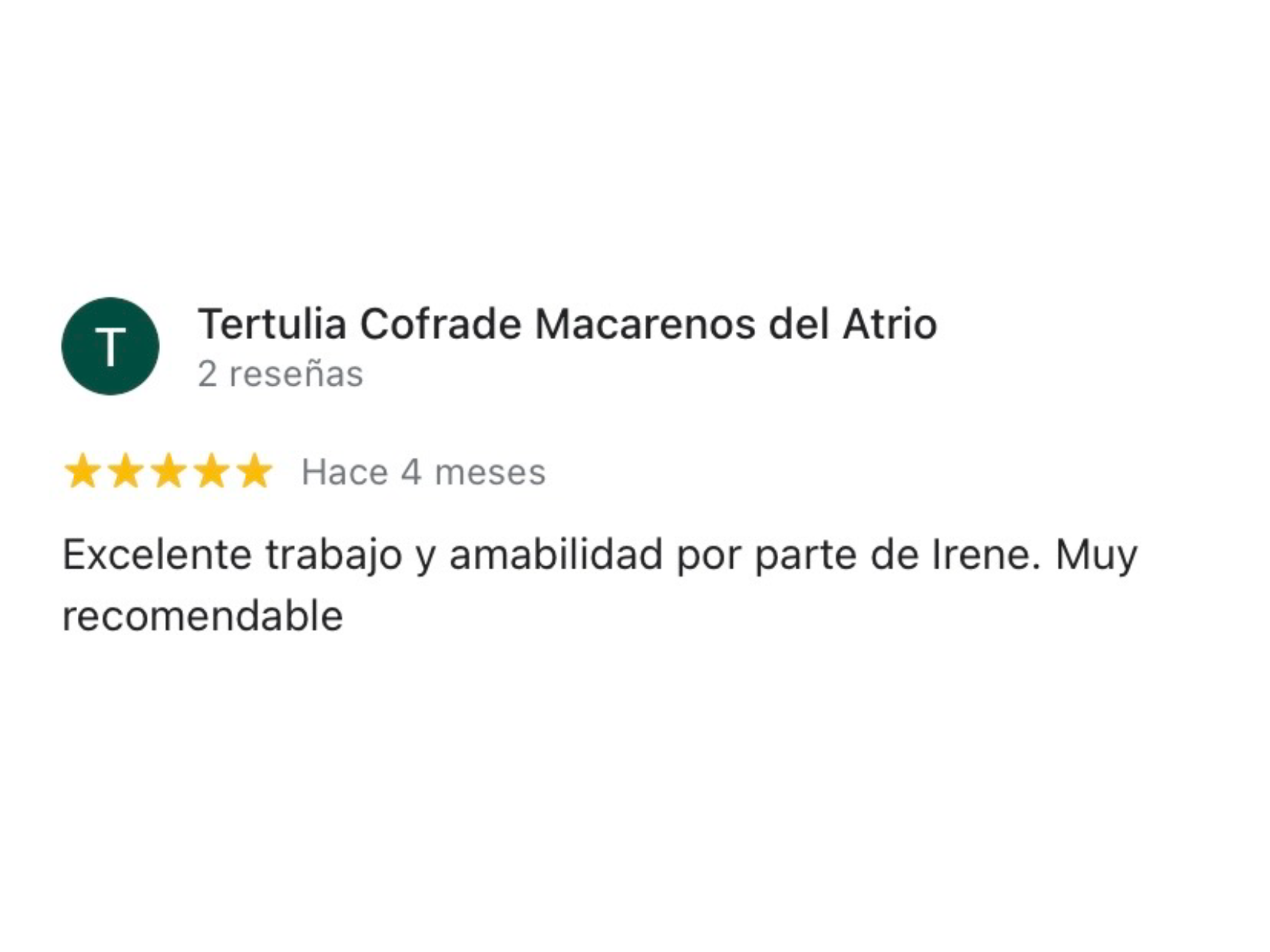 Reseña positiva de un paciente